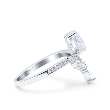 Art Deco Solitaire Accent Pear Wedding Bridal Ring Band Simulated Cubic Zirconia 925 Sterling Silver